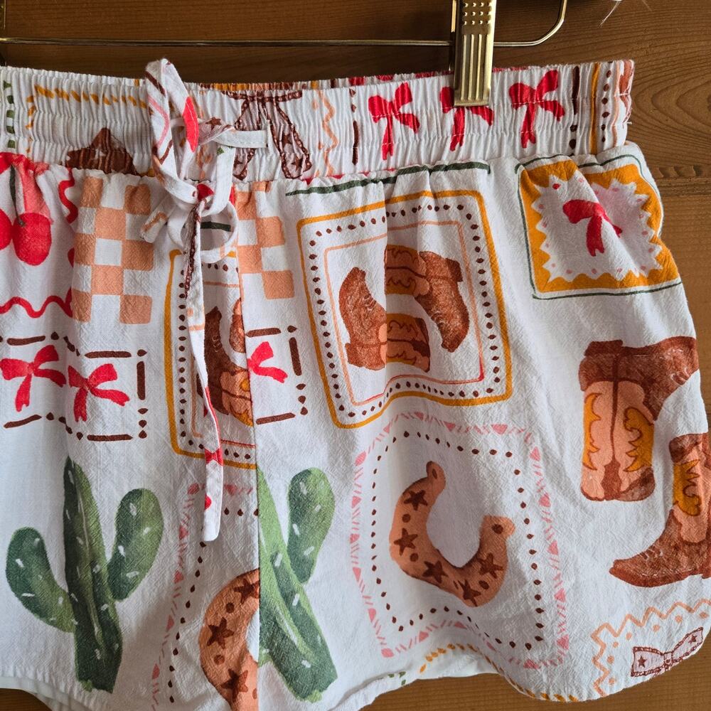 Pink Lily Western Rodeo Summer Shorts Cactus Cowboy Boots Bows Medium Boho Prep - Picture 4 of 5